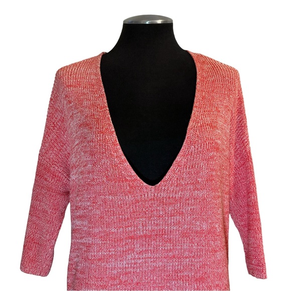 Express - Coral Oversized V-Nek Dolman Sleeve Cotton Sweater – Small - Picture 3 of 10